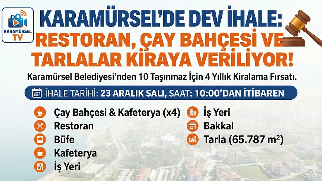Karamürsel’de Dev İhale: Restoran, Çay Bahçesi ve Tarlalar Kiraya Veriliyor!