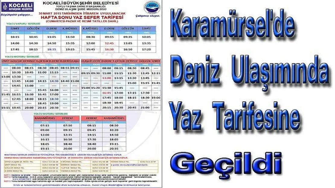 Karamürsel'de  Deniz ulaşımında yaz tarifesine geçildi