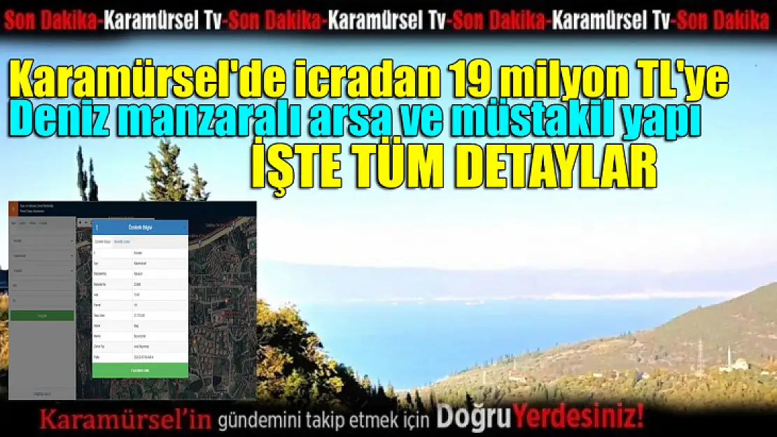 19 milyon TL'ye icradan deniz manzaralı arsa ve müstakil yapı  