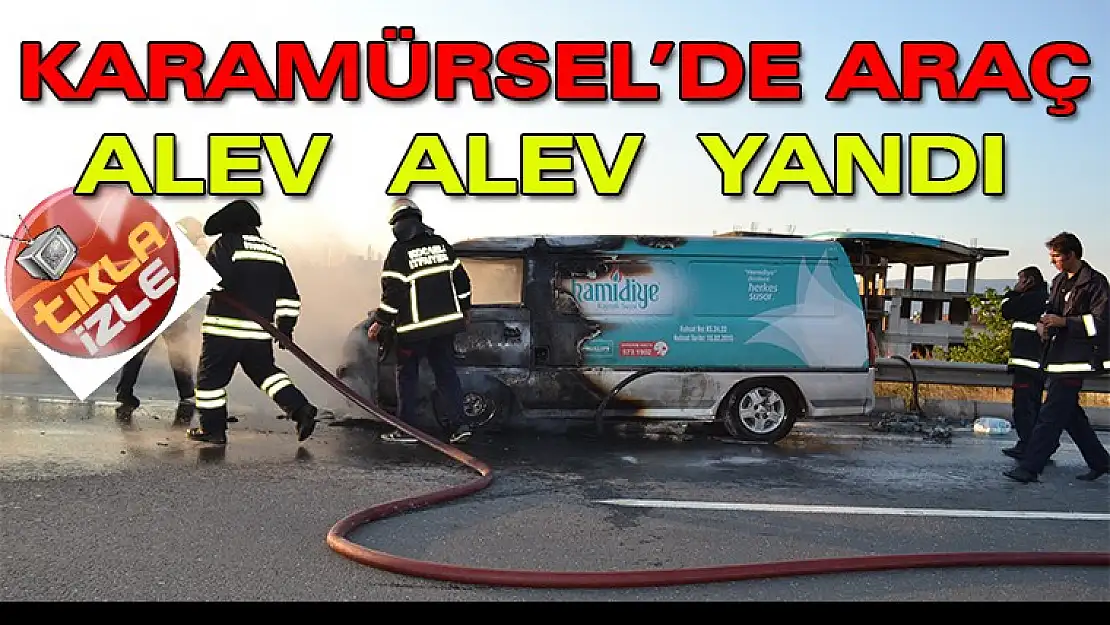 Su servis minibüsü alev alev yandı