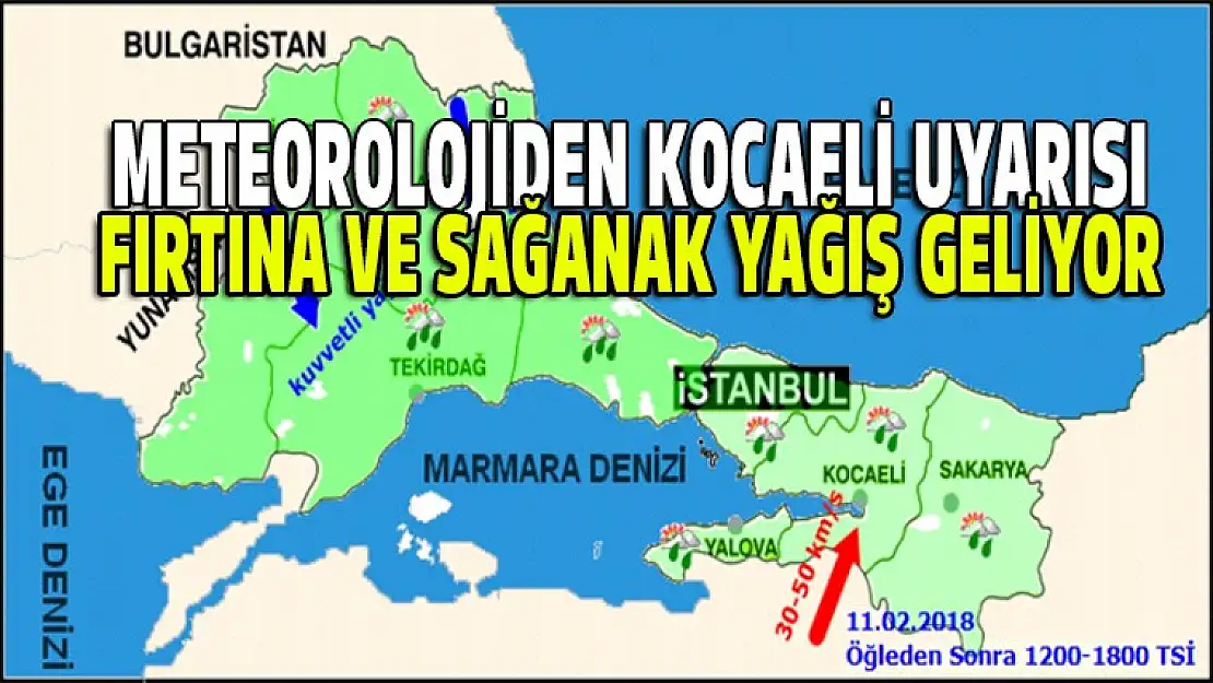 Kocaeli geneli için son dakika sağanak yağış ve fırtına uyarısı