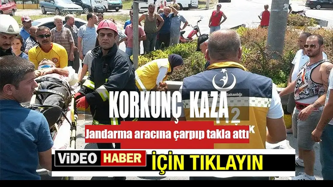 Jandarma Aracına Çarpıp Takla Attı