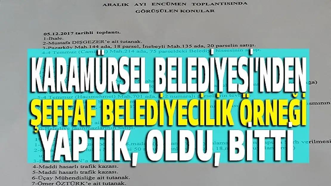 Karamürsel Belediyesi'nden, şeffaf belediyecilik örneği