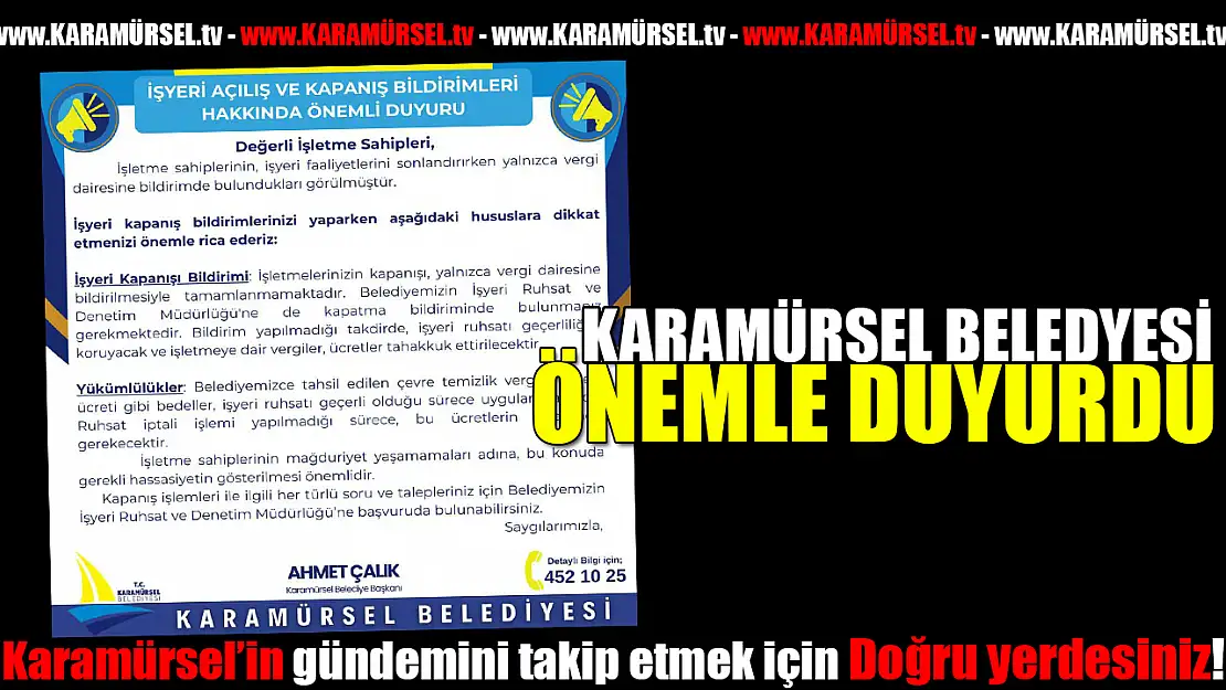 Karamürsel Belediyesi önemle duyurdu!