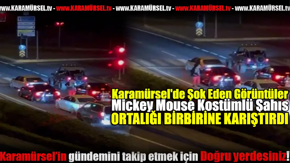 Mickey Mouse Kostümlü Şahıs Trafiği Tehlikeye Attı!