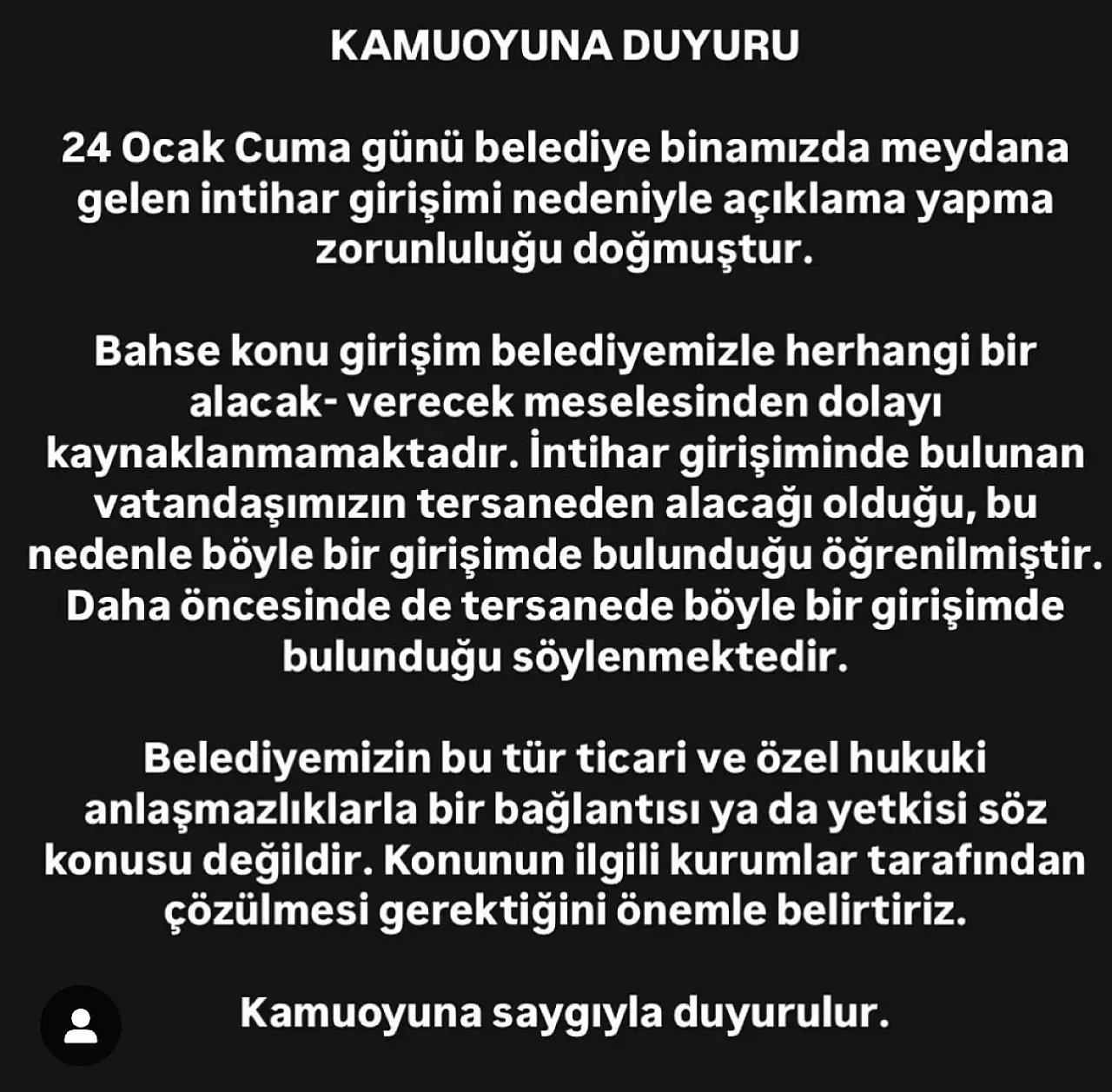 Belediyede intihar etmek istedi