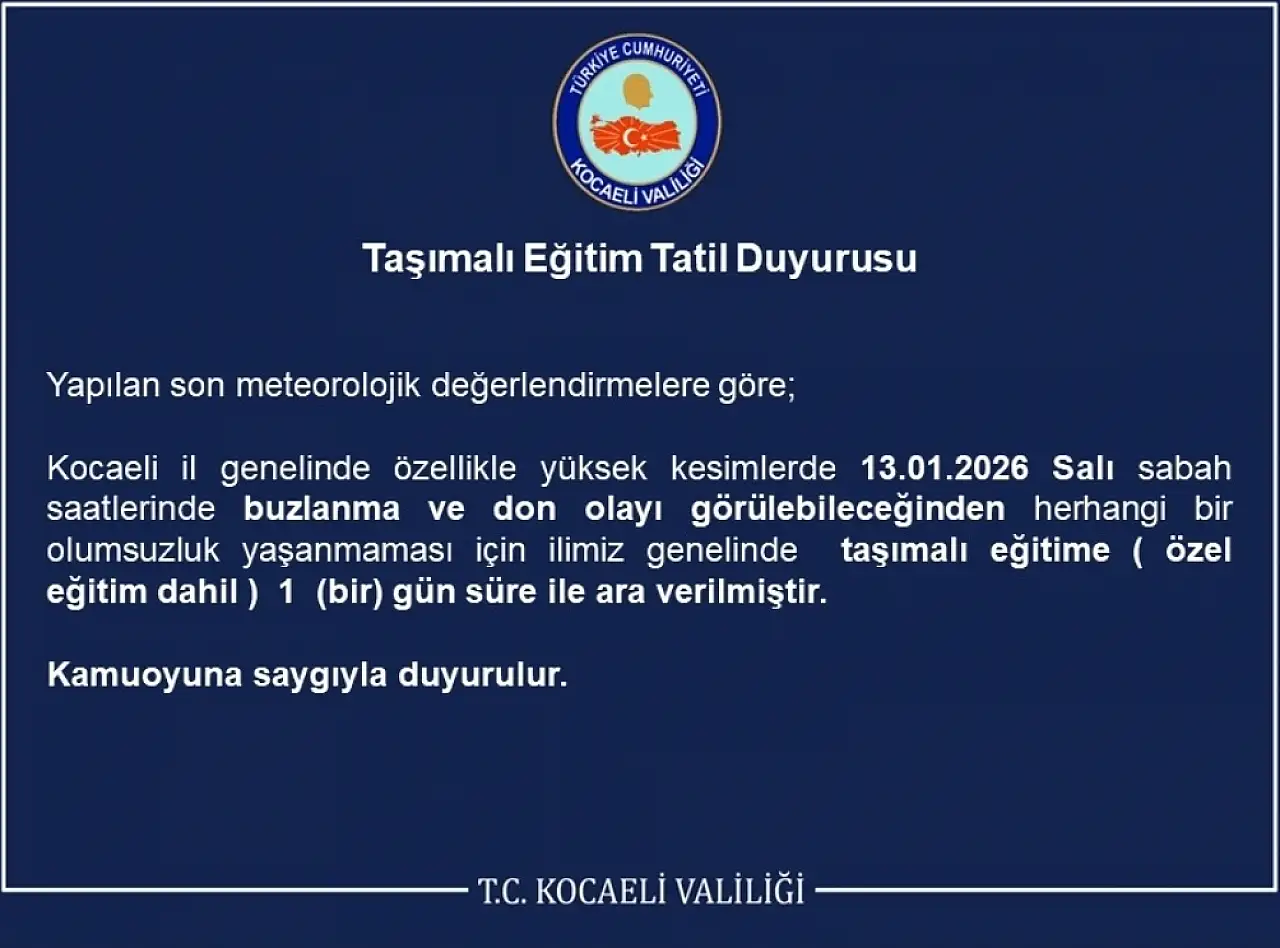 Kocaeli Valiliği Kar tatilini Duyurdu!