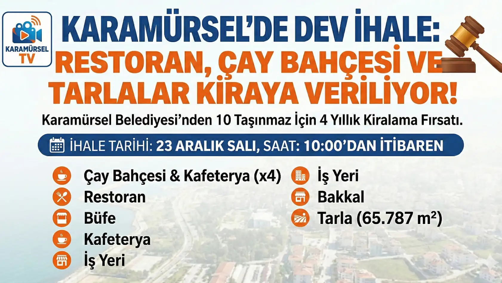 Karamürsel'de Dev İhale: Restoran, Çay Bahçesi ve Tarlalar Kiraya Veriliyor!