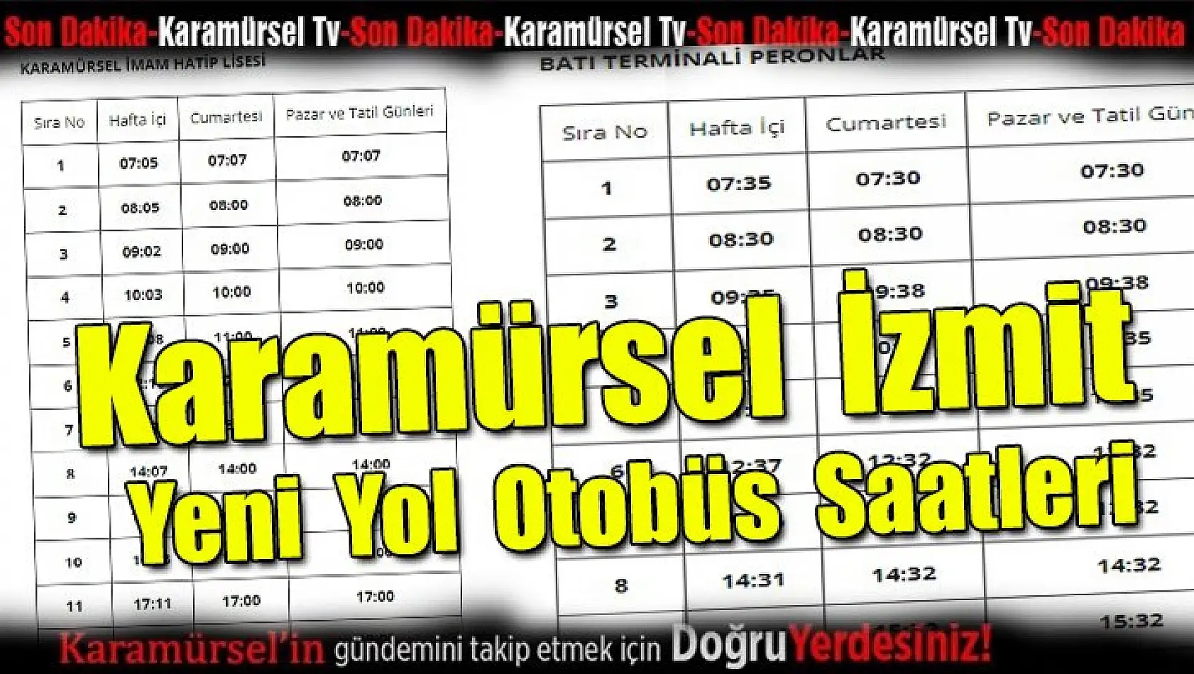 Karamürsel İzmit Yeni Yol Otobüs Saatleri