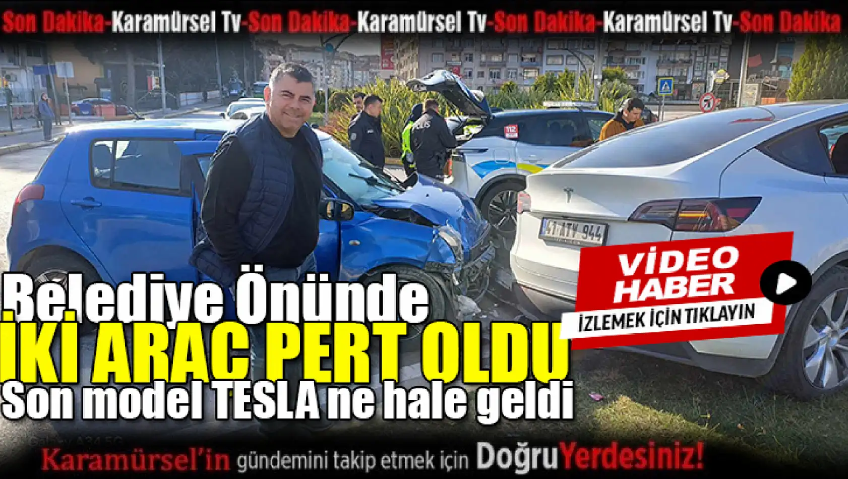 Teslaya çarpan otomobilde pert oldu!