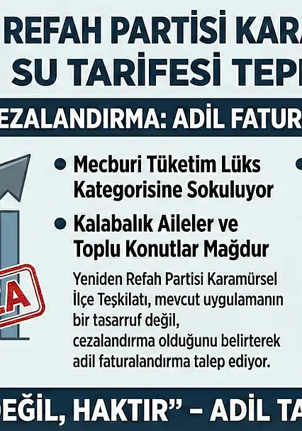 Yeniden Refah Partisi'nden Kademeli Su Tarifesi Tepkisi