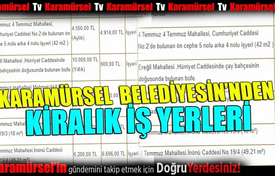 Karamürsel Belediyesi iş yerlerini kiraya verecek