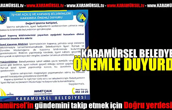 Karamürsel Belediyesi önemle duyurdu!