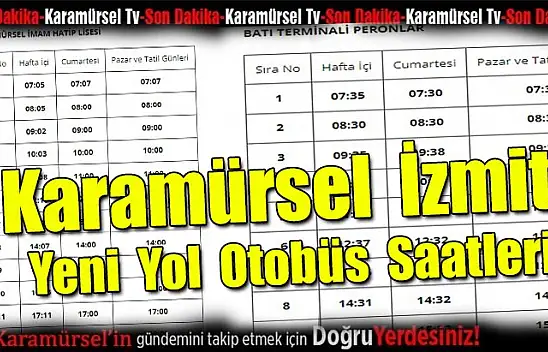 Karamürsel İzmit Yeni Yol Otobüs Saatleri