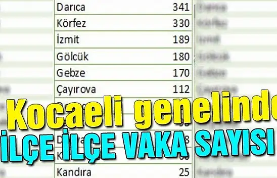 Kocaeli genelinde ilçe ilçe vaka sayısı!