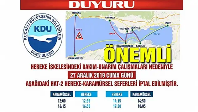 Karamürsel - Hat 2 Hereke deniz seferlerine ara verildi