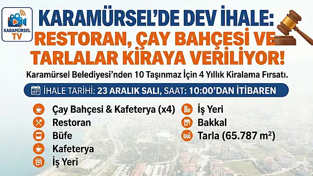 Karamürsel'de Dev İhale: Restoran, Çay Bahçesi ve Tarlalar Kiraya Veriliyor!