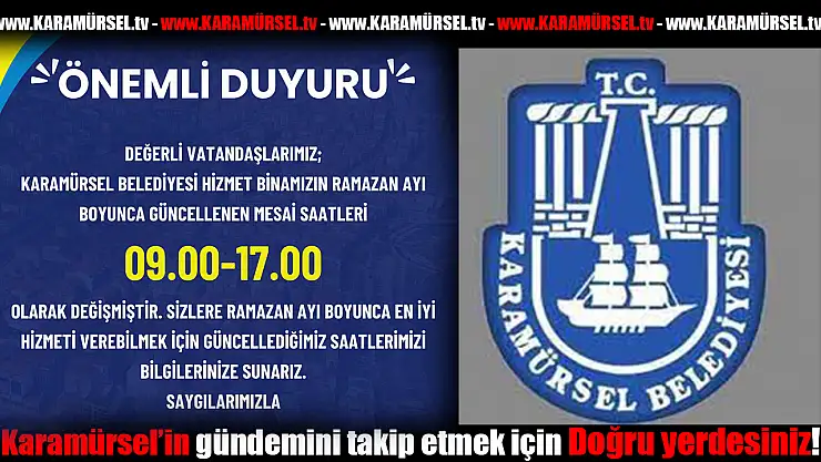 Belediyesi'nden Ramazan Mesai Saati Duyurusu