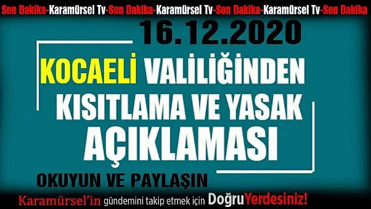 Kocaeli Valiliğinden yeni corona genelgesi!