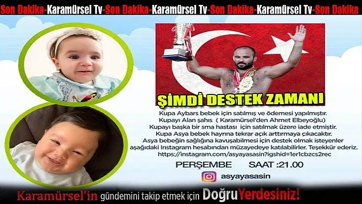 Orhan Okulu, SMA Hastası Asya için kupasını satacak    
