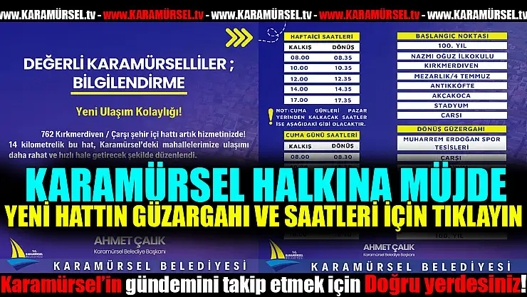 Yeni şehir içi hattının güzergahı ve saatleri yayınlandı
