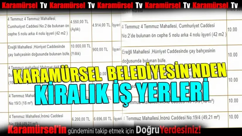 Karamürsel Belediyesi iş yerlerini kiraya verecek