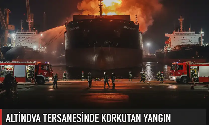 Altınova'da bir tersanede bakıma gelen gemide yangın çıktı
